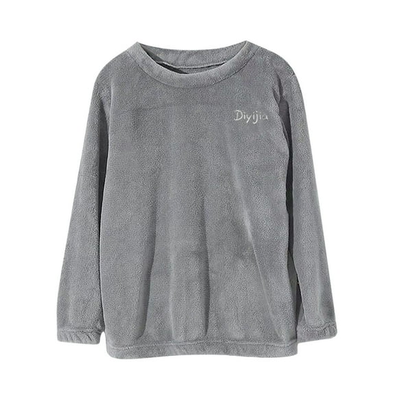 SMihono Pajamas for Women Fleece Long Sleeve Crewneck Pajama Tops Warm Winter Slim Fit Soft Stretch Sleepwear 2025 Gray S