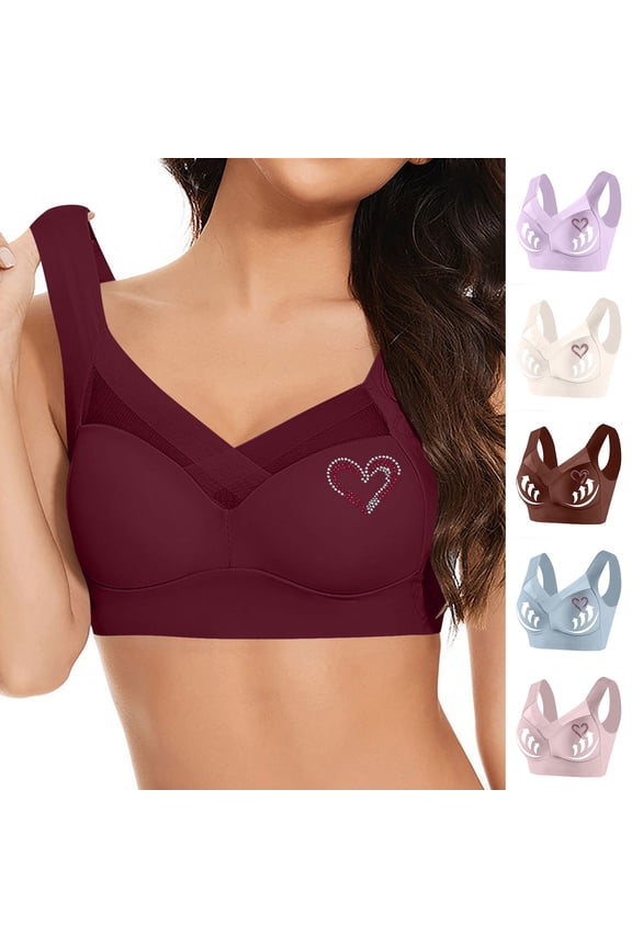 Plus Size Bras for Older Women Posture Correcting Wireless Seamless Senior Bra Mesh Full Coverage Bralette Pink L