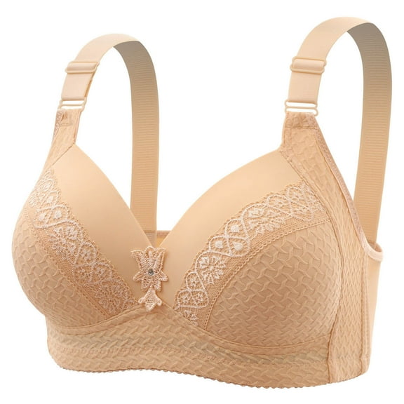SMihono Plus Size Bras for Women No Underwire Jacquard Full Coverage Push Up Bra, Lift & Support Comfort Hide Side Fat Bra Yellow 40