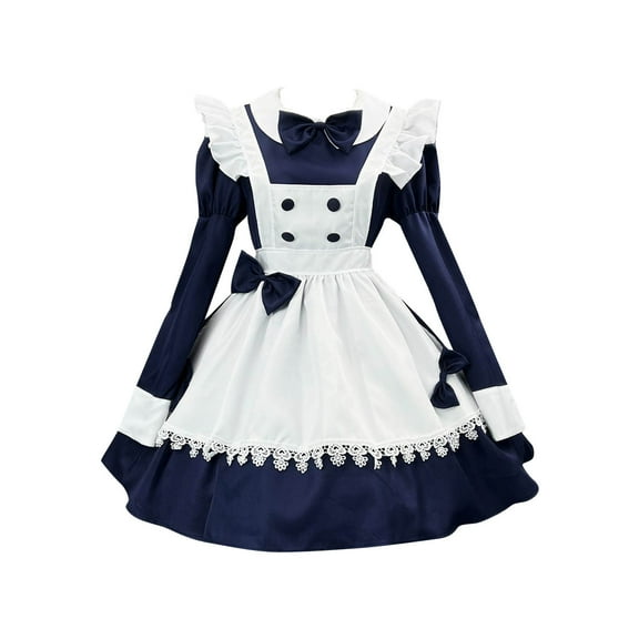 SMihono Plus Size Halloween Makeup Cosplay Costumes Cute Mini Dresses Womens Maid Dresses Fashion Long Sleeves Cute Costume Navy XL