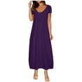 thumbnail image 1 of SMihono Plus Size Long Dresses for Women Summer Short Sleeve V Neck Dress Casual Loose Solid Color Soft Dress with Pockets Purple M, 1 of 6
