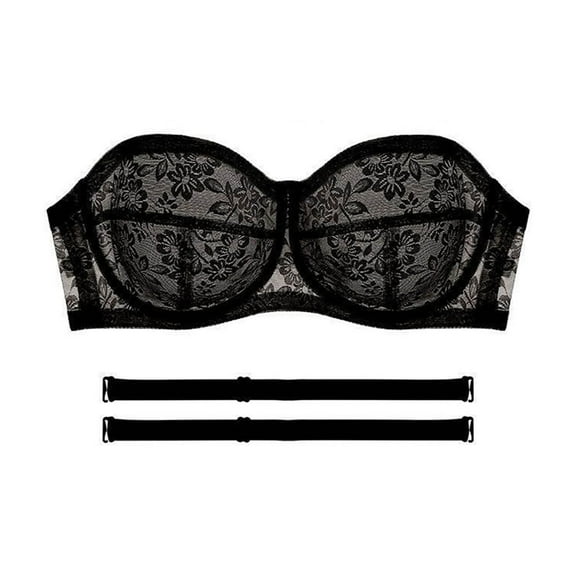 SMihono Plus Size Women Bras Lace Sheer Sexy Underwear Strapless Bra Underwire Brassiere Removable Straps Everyday Bra Clear 10