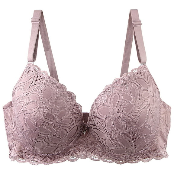 SMihono Plus Size Women's Lace Bras Push Up Solid Color Soft Everyday Padding Classic Underwire Lift Up Bra Purple L