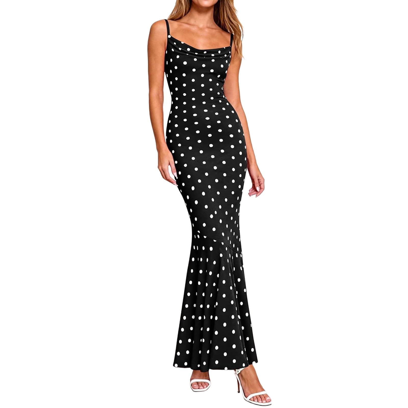SMihono Polka Dot Dress for Women Bodycon Long Elegant Maxi Dress ...