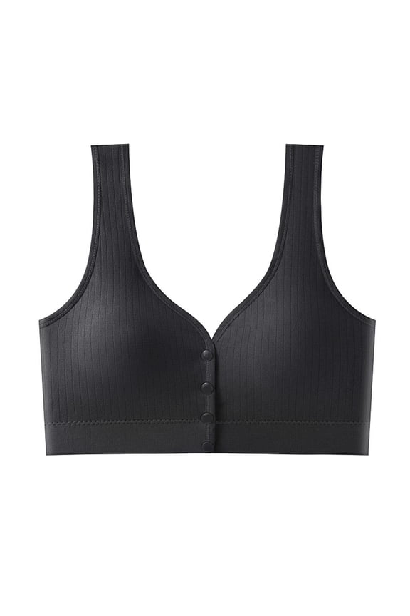 Push Up Bras for Womens, Women Front Closure Button Down Bras Comfort No Underwire Seamless Bra Ribbed Daisy Bra (Black Free Size )