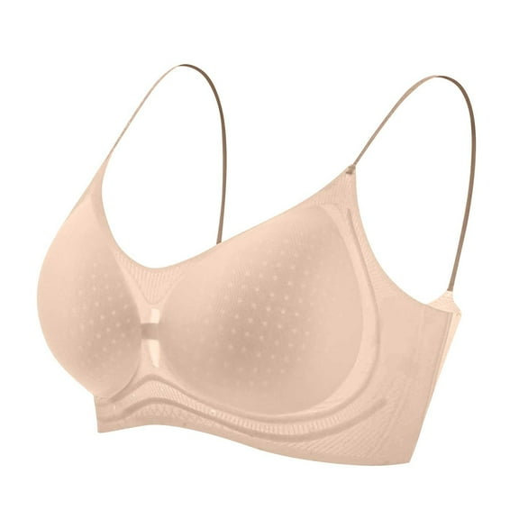 SMihono Push-Up Soft Bra Womens Comfy Anti-Sagging Bra Mesh Gathered Bras Full Coverage Sports Bra Posture Correction Bras Beige S