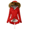 thumbnail image 1 of SMihono Reduced Winter Warm Long Sleeve Lambswool Thick Plush Coat Womens Plus Size Drawstring Hoodie Slim Fitted Clearance Zip Up Hoddie Fashion Loose Casual Red 6, 1 of 5