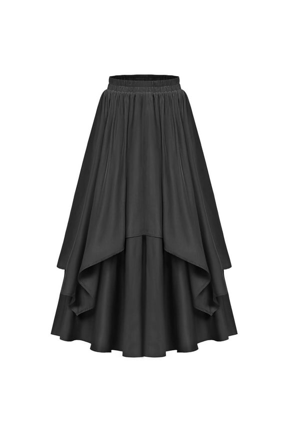 Renaissance Skirts for Women Double Layered Long Skirt with Pockets Pleated High Low Elegant Court-Inspired Vintage Skirt Black XXXL