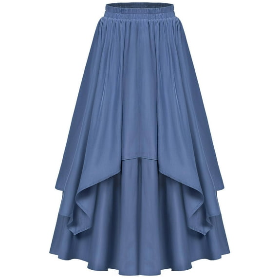SMihono Renaissance Skirts for Women Double Layered Long Skirt with Pockets Pleated High Low Elegant Court-Inspired Vintage Skirt Blue 12