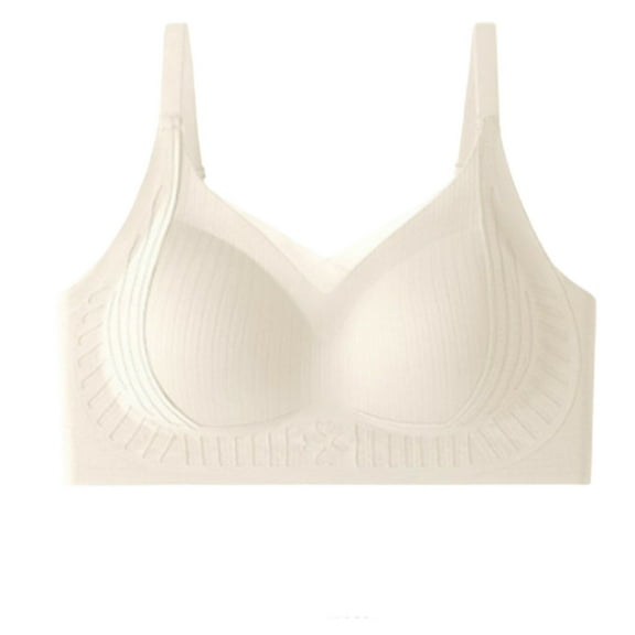 SMihono Roarrave Bra,3D Lift and Wide Side Comfy for Instant Sculpted Curves,Women's Ribbed Push Up Adjustable Wireless Bra Beige L