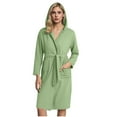 thumbnail image 1 of SMihono Robes for Women Waffle Knit Hooded Bathrobes Soft Knee Length Sleepwear Solid Fall Winter Loungewear with Pockets Army Green XXL, 1 of 7