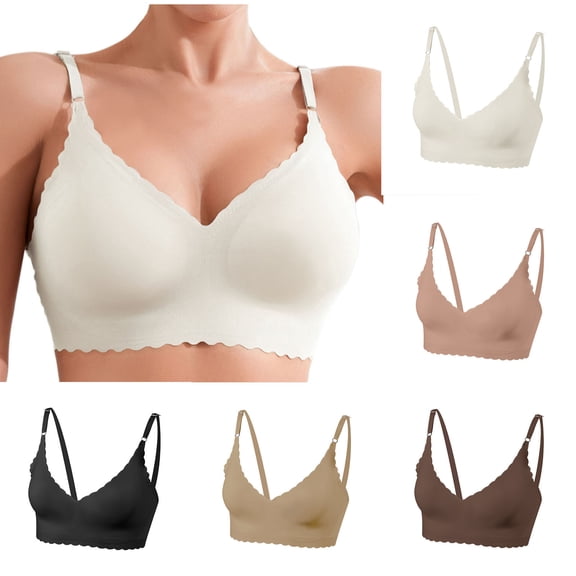 SMihono Sales Deep V Petal Bras for Women No Underwire Soft Wireless Bras Comfort Seamless Bralettes with Extender Black 4