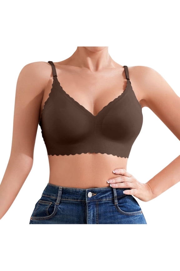 Sales Deep V Petal Bras for Women No Underwire Soft Wireless Bras Comfort Seamless Bralettes with Extender Brown 8