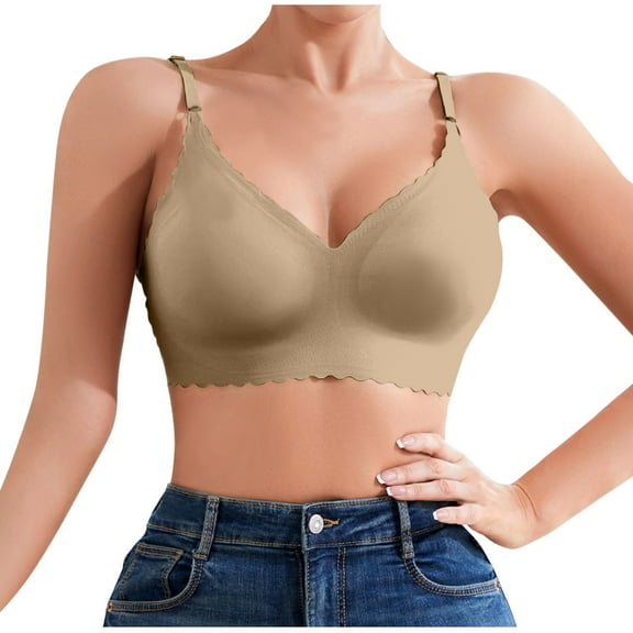 SMihono Sales Deep V Petal Bras for Women No Underwire Soft Wireless Bras Comfort Seamless Bralettes with Extender Khaki 4
