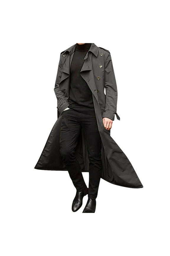 Sales Mens Plus Size Hoodless Casual Outwear Jackets Men's Winter Fashion Long Trench Coat Easy Color Warm Lapel Coat Business Coat Dark Gray M