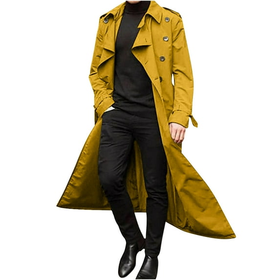 SMihono Sales Mens Plus Size Hoodless Casual Outwear Jackets Men's Winter Fashion Long Trench Coat Easy Color Warm Lapel Coat Business Coat Yellow M