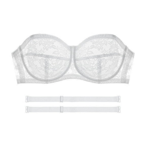 SMihono Sales Plus Size Women Bras Lace Sheer Sexy Underwear Strapless Bra Underwire Brassiere Removable Straps Everyday Bra White 8