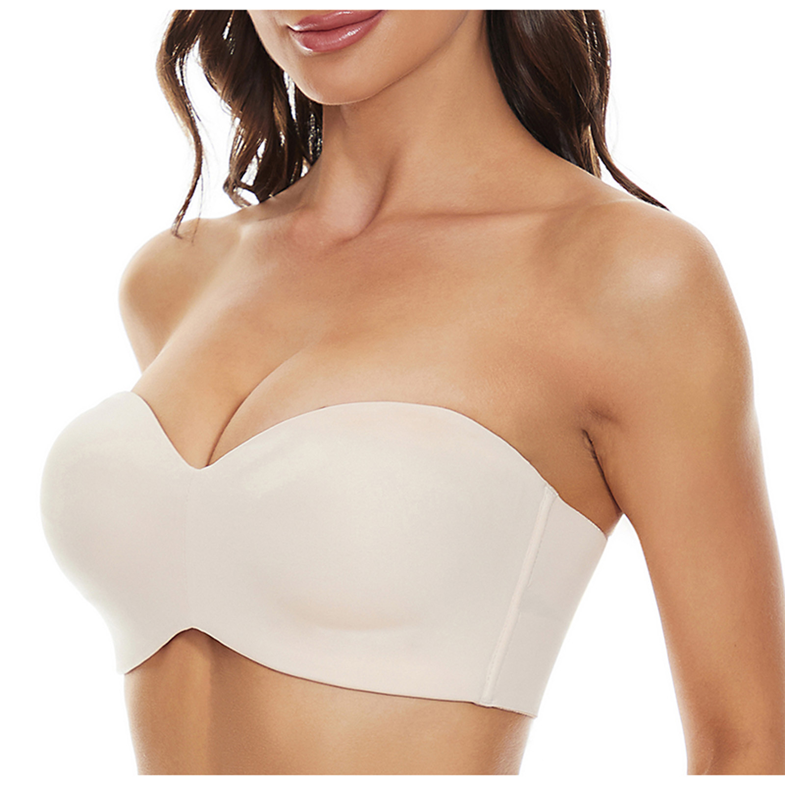 SMihono Sales Shapedly Strapless Bra, Shapedly Strapless Bra, Strapless Push up Bra, Shapedly Full Support Strapless Push Up Bra Plus Size Padded Underwire Multiway Bandeau Beige 44/100E
