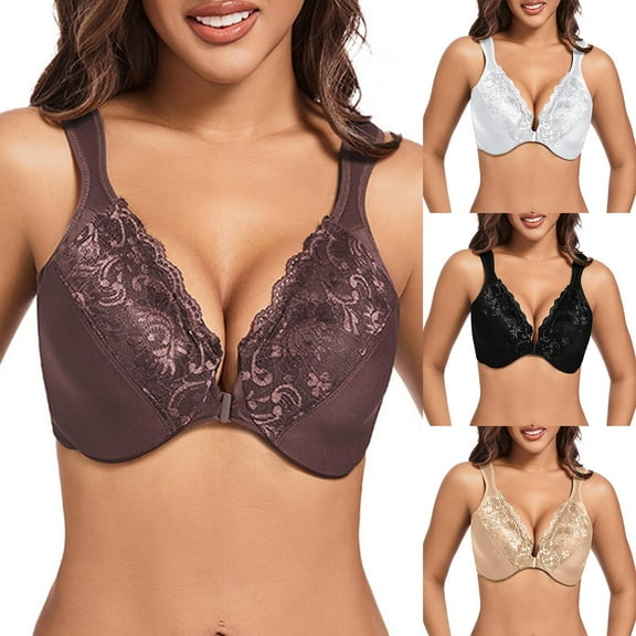 SMihono Sales Women's Front-closure Bra Underwire Comfortable Seamless Full Coverage Bra for Women Wireless Bras with Soft Support Regular Beige 18