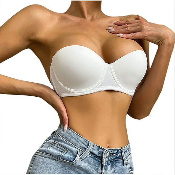 SMihono Sales Women's Push Up Strapless Bra Thick Padded Underwire Convertible Multiway Bras Removable Shoulder Strap Daily Bra White 6