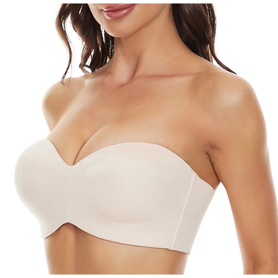 SMihono Sales Women's Strapless Bra Comfortable Non-Slip Bandeau Bras Seamless Push Up Tube Top Bralettes with Removable Straps Beige 44/100G