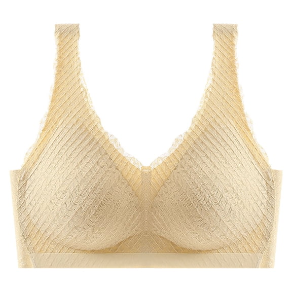 SMihono Sales Women's Summer Comfort Lace Strap Latex Traceless Gathering Breathable and Sexy Bra Push up Bra Women Yellow L