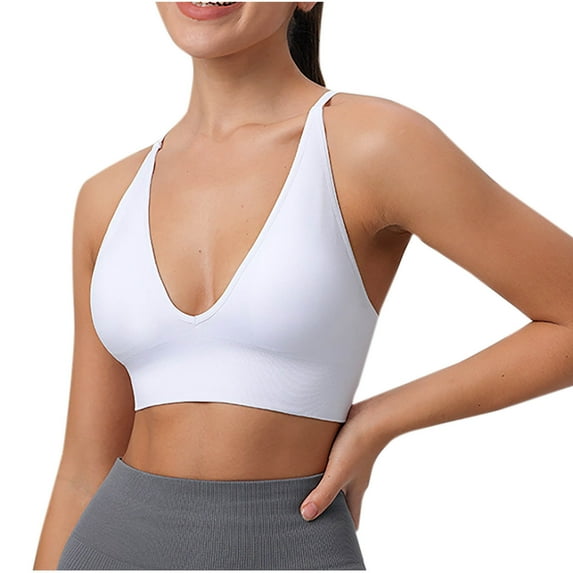 SMihono Sales Womens Deep V-Neck Longline Sports Bra, Strappy Criss Cross Padded Cups Adjustable Spaghetti Straps Workout Yoga Crop Top White 6