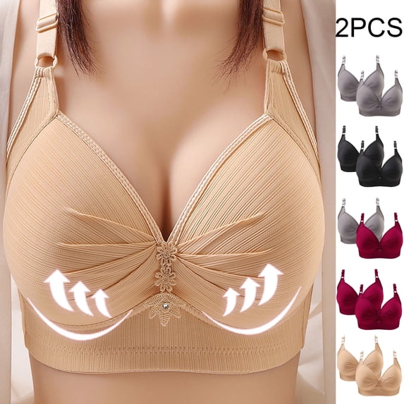 SMihono Stylish 2 Pack Everyday Bras Pack for Women No Underwire Push Up Bralettes Full Coverage Breathable Bra Sexy Pleated Bra Beige 14