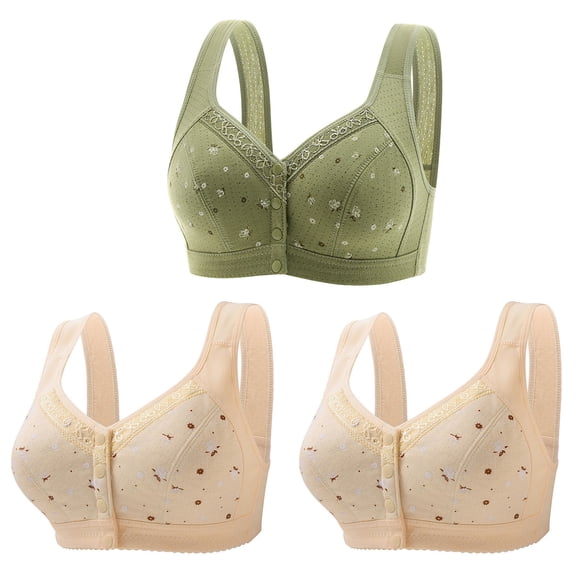 SMihono Trendy 3 Pack Daisy Bras, Lisa Charm Bras, Lisa Charm Bras Front Snaps Comfortable & Convenient Front Button Bra, Full Coverage Bras Green 4