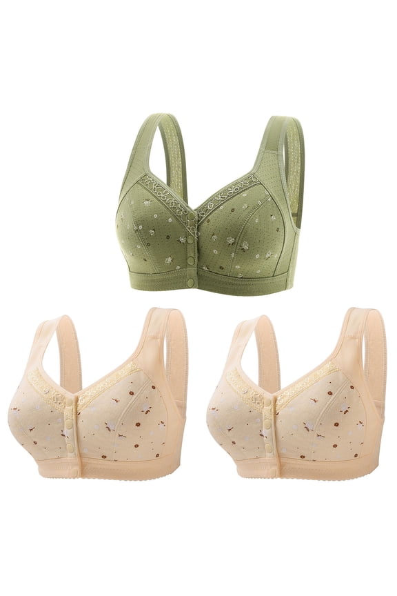 Trendy 3 Pack Daisy Bras, Lisa Charm Bras, Lisa Charm Bras Front Snaps Comfortable & Convenient Front Button Bra, Full Coverage Bras Green 4