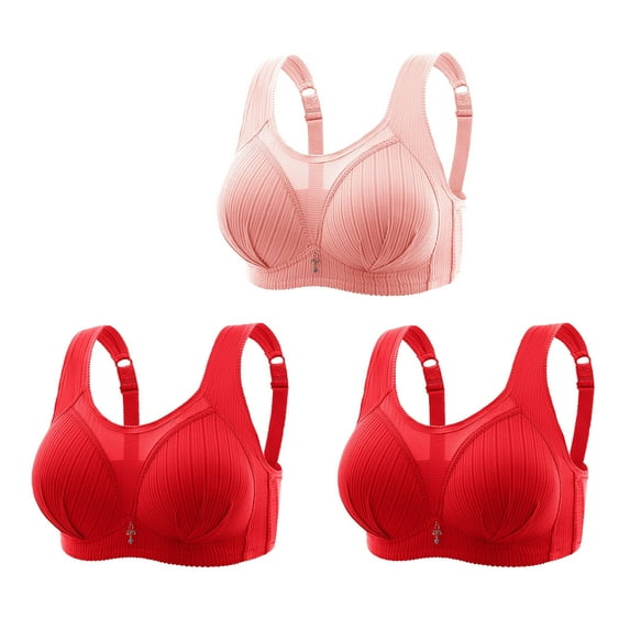 SMihono Stylish 3 Pack Plus Size Bras for Old Women No Underwire Full Coverage Sport Bra Comfortable Vest Style Bras Push Up Underwear Hot Pink XL