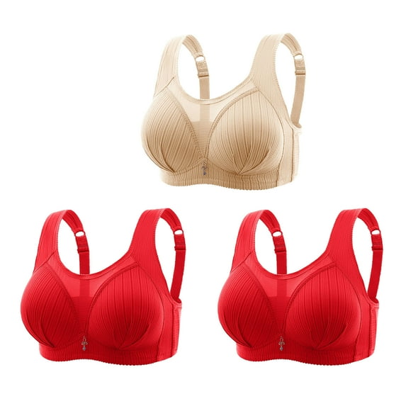 SMihono Trendy 3 Pack Plus Size Bras for Old Women No Underwire Full Coverage Sport Bra Comfortable Vest Style Bras Push Up Underwear Khaki XXXL