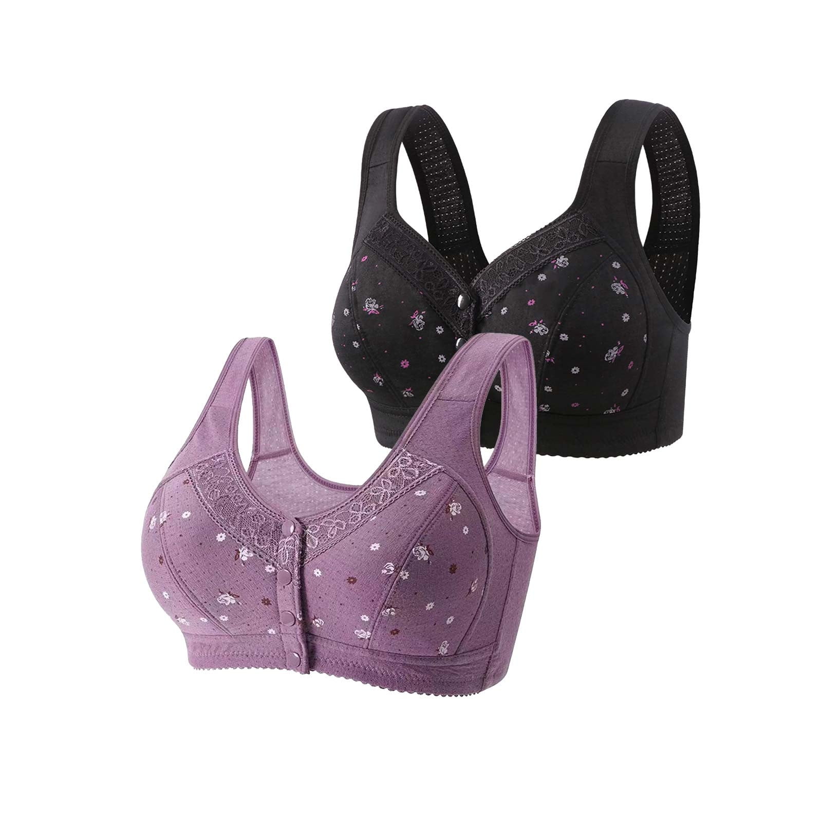 SMihono Trendy Daisy Bras for Older Women 2 Pack Front Closure Wireless ...