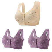 SMihono Savings Daisy Bras for Older Women 3 Pack Front Closure Wireless Bra Senior Comfort Snap Sleep Bra Beauty Back Everyday Bras Khaki 10