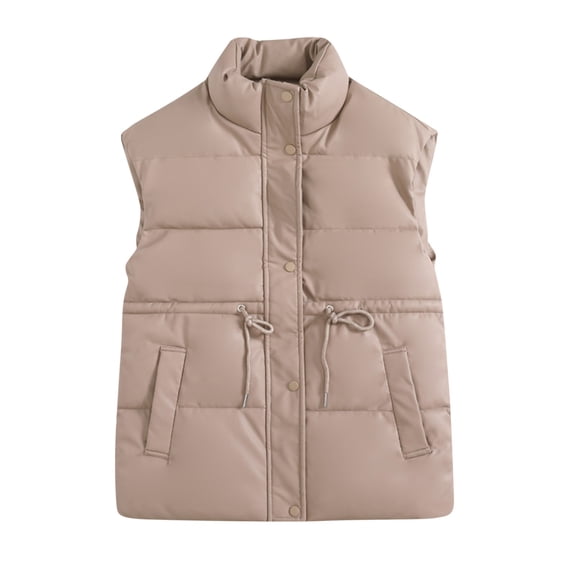 SMihono Trendy Ladies Sleeveless Hoodless Casual Outwear Vest Coats Large Size Fashion Women Winter Warm Coat Wadded Jacket Khaki 10