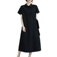 thumbnail image 1 of SMihono Trendy Plus Size Dresses for Curvy Women Loose Lapel Neck Short Sleeve Button Up Dress Tie Front Cotton Linen A Line Dress Black XXL, 1 of 8