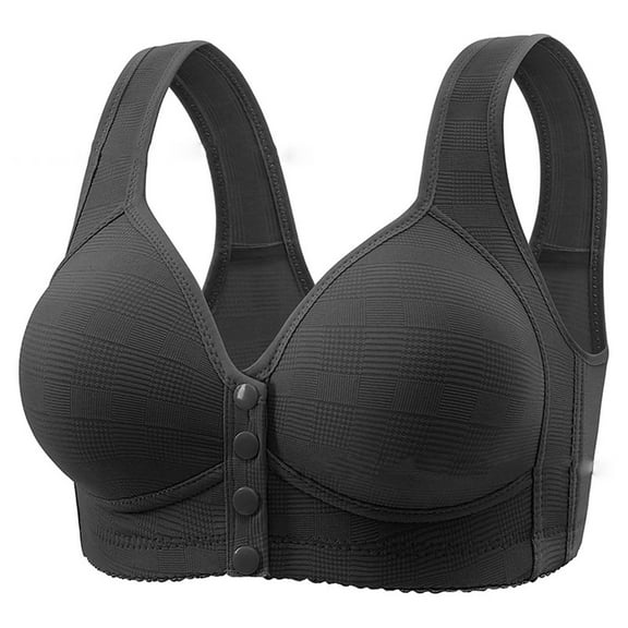 SMihono Stylish Push Up Leisure Bras Front Closure Wireless Solid Underwire for Older Women Everyday Wirefree Comfortable Sleep Black 42