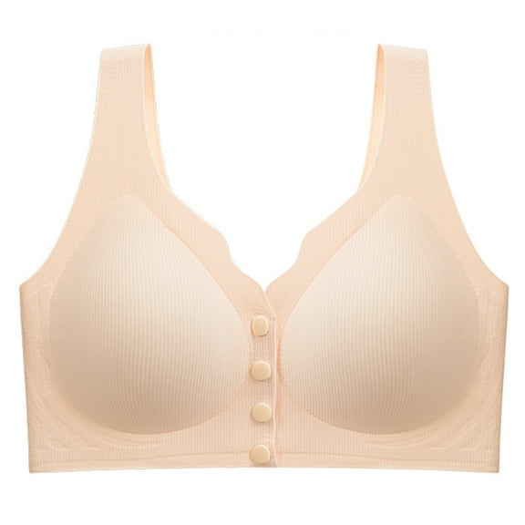 SMihono Stylish Seamless Front Close Wireless Bras for Women with Jelly Soft Support, Smoothing Padded Bralette Padded Underwear Beige XL