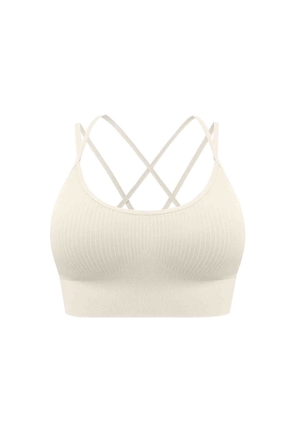 Stylish Sports Bra for Women Padded Medium Support Criss Cross Strappy Bras Seamless High Impact Yoga Exercise Athletic Bras White M