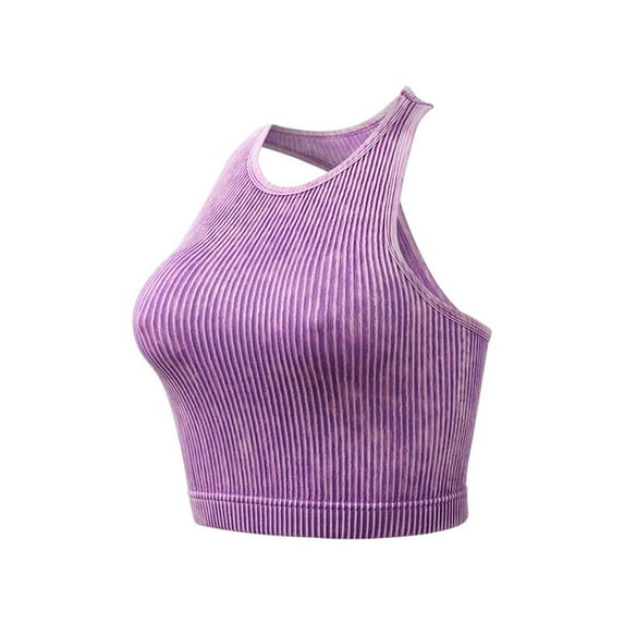 SMihono Savings Sports Racerback Bras for Women Push Up High Neck Ribbed Tank with Built in Bra No Wire Workout Yoga Bralettes Purple M