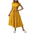 thumbnail image 1 of SMihono Trendy Summer Casual Flutter Short Sleeve Midi Dress,Solid Ruffle Trim Belted Dress,Boho Dresses for Women 2025 Fall Casual Yellow XL, 1 of 6