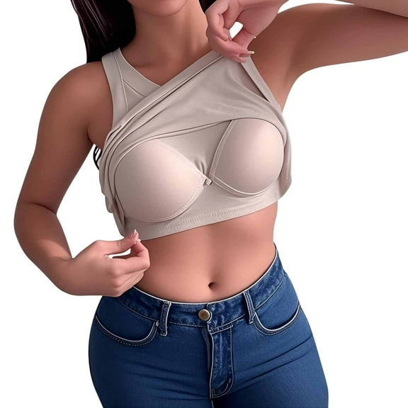 SMihono Stylish Tank Top with Built in Bra for Women 2025 Cozy Breathable Padded Vest Basic Undershirts Tees with Shelf Bra Workout Yoga Tops Khaki Free Size