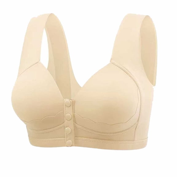 SMihono Stylish Wireless Bras for Women Cool Liftup Front Closure Everyday Bras Skin-Friendly Soft Strappy Bras Breathable Air Bra Beige XXL
