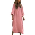 thumbnail image 1 of SMihono Trendy Women Cotton Linen Shirt Dress Casual Button Up Long Sleeve Slit Loose Shift Dress Beach Flowy Maxi Dress with Pocket Pink XXL, 1 of 6