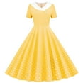 thumbnail image 1 of SMihono Trendy Women Double Breasted Notch Lapel 50s Vintage Short Sleeve Cocktail Swing Dress Polka Dot 1950s Rockabilly Prom Midi Dress Yellow L, 1 of 6