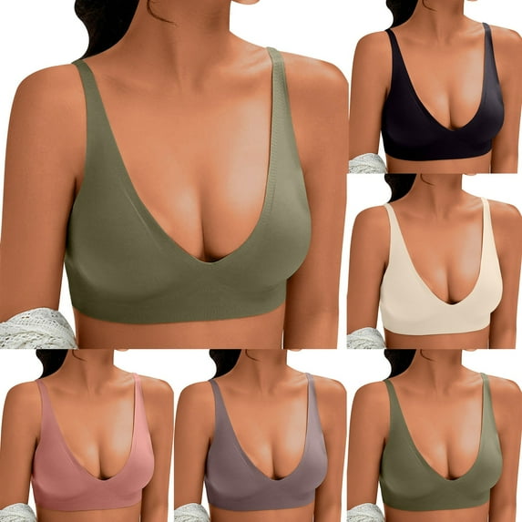 SMihono Trendy Women's Beauty Back Smoothing Minimizer Bra, Deep U Push Up Low Cut Plunge Bras, Comfort Wirefree Lifting Brassiere Beige 8