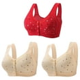 thumbnail image 1 of SMihono Stylish Women's Daily Bra, 3 Pack Push Up Bras No Underwire High Support Front Closure Front Snaps Full Coverage Easy Close Sports Bras Red 12, 1 of 5