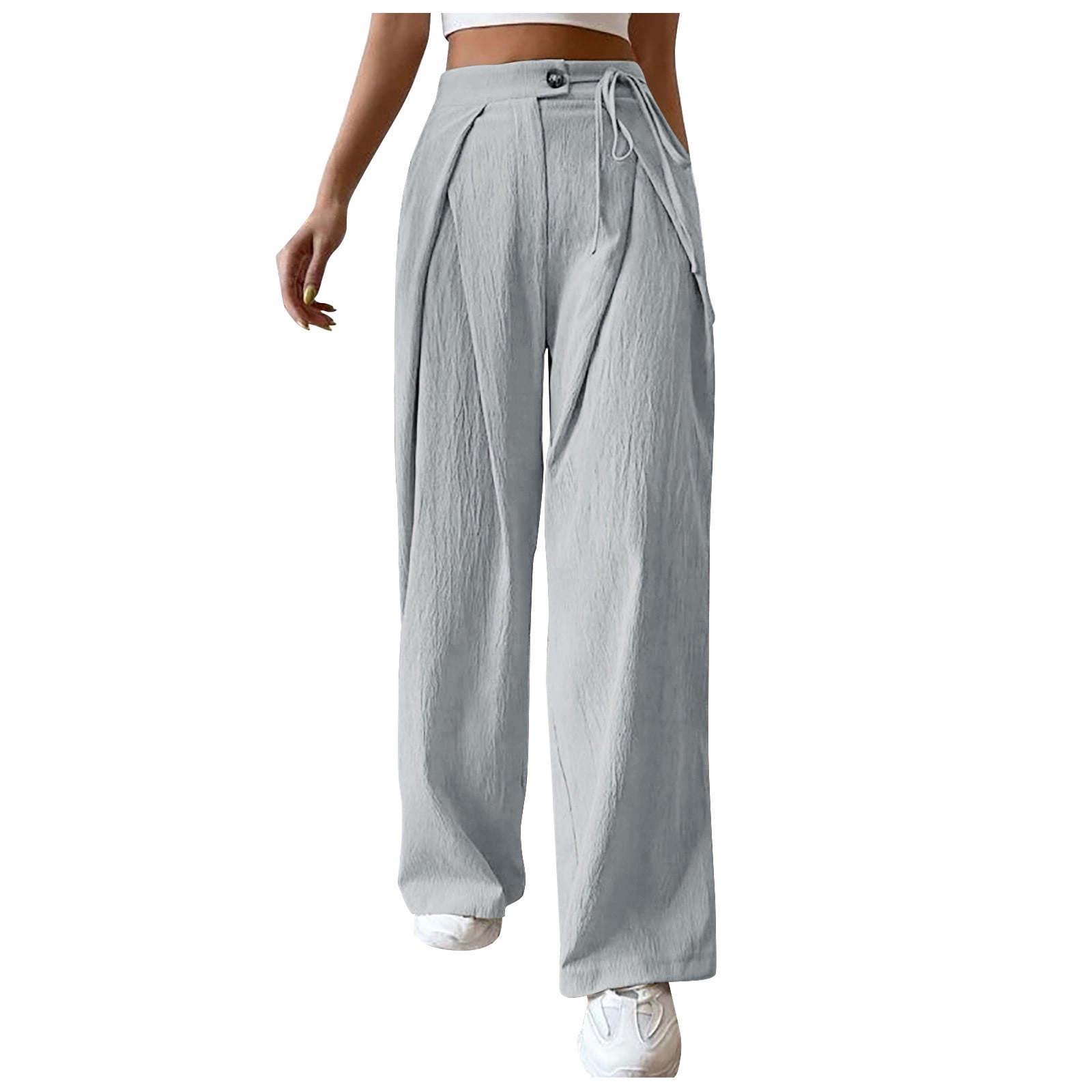 SMihono Savings Women's High Waisted Lace Up Straight Leg Wide Leg Pants  Stretch Tummy Control Cropped Pants Women's Sweatpants Full Length Pants  Gray 8 