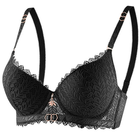 SMihono Stylish Women's Sexy Balconette Push Up Bra Underwire Lace Demi Padded Plunge Bra Shelf Add Cup Lift Balcony Brassiere Black 75B