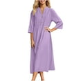 thumbnail image 1 of SMihono Stylish Women's Summer Cotton Button Down Short Sleeve Maxi Dress with Pockets Casual Loose V-Neck Plus Size Flowy High Waist Dresses Purple L, 1 of 9